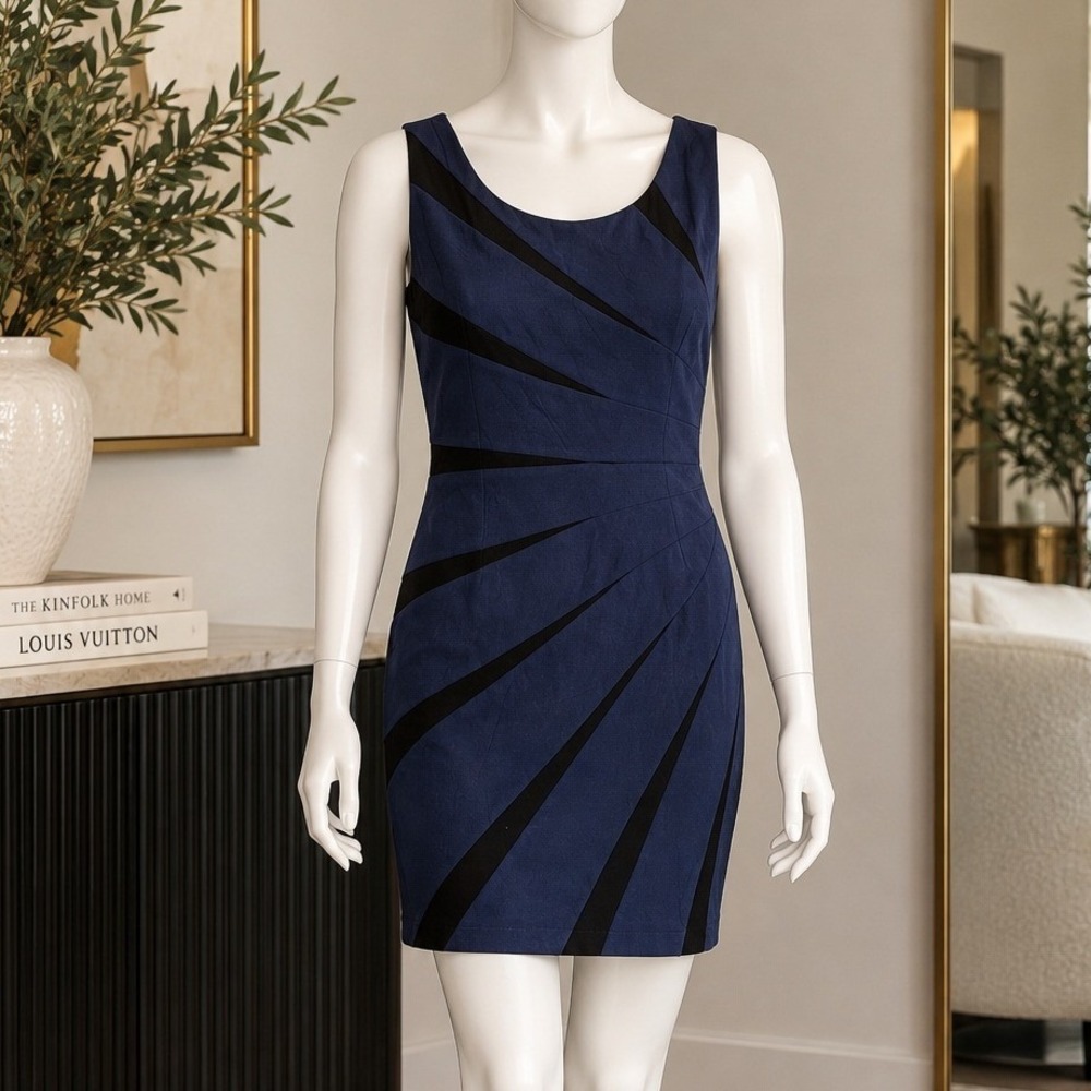 Guess Womens Sheath Dress Navy Blue Faux Suede Mesh Sunburst Cutouts Size 12